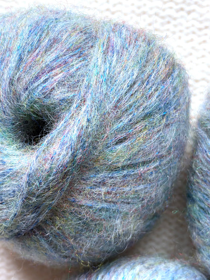 3 balls x 25g Glitter Mohair yarn : Mohair + Wool + Rayon : 23 Light Blue