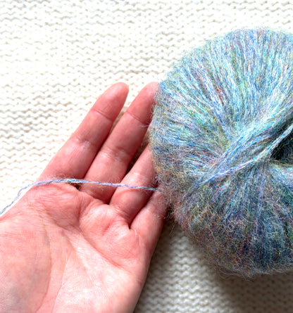 3 balls x 25g Glitter Mohair yarn : Mohair + Wool + Rayon : 23 Light Blue