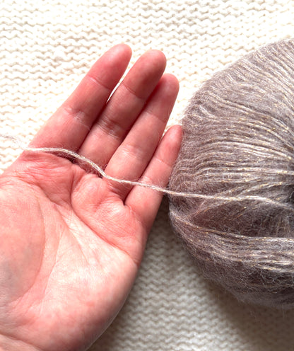3 balls x 25g Glitter Mohair yarn : Mohair + Wool + Rayon : 07 Light Camel