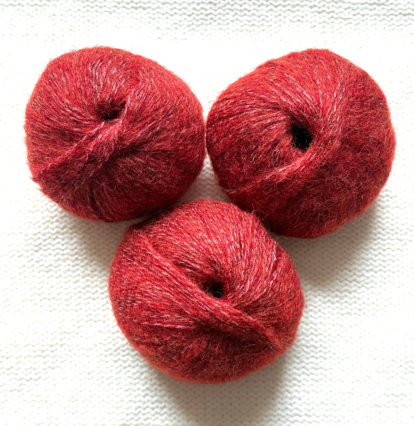 3 balls x 25g Glitter Mohair yarn : Mohair + Wool + Rayon : 32 Rust Red