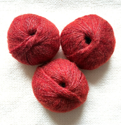 3 balls x 25g Glitter Mohair yarn : Mohair + Wool + Rayon : 32 Rust Red