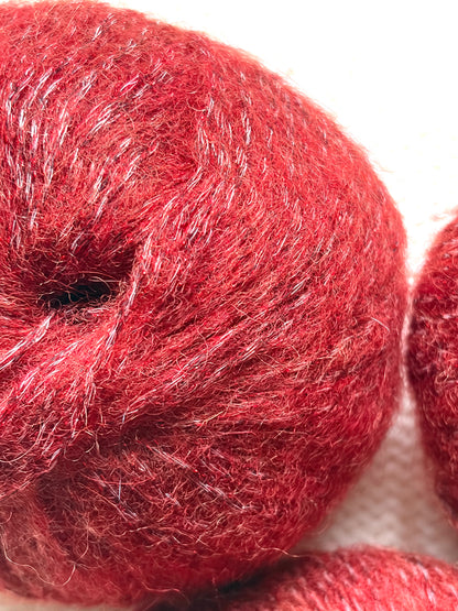 3 balls x 25g Glitter Mohair yarn : Mohair + Wool + Rayon : 32 Rust Red