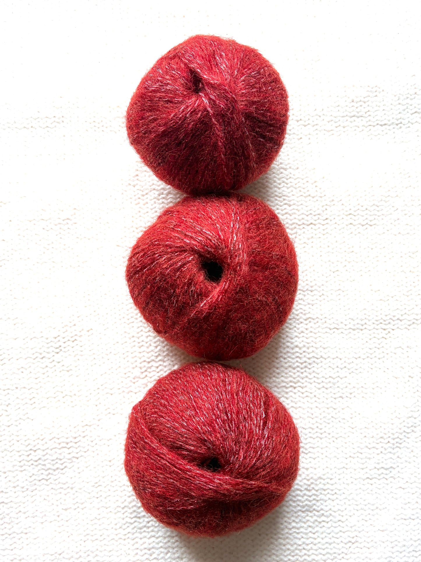 3 balls x 25g Glitter Mohair yarn : Mohair + Wool + Rayon : 32 Rust Red
