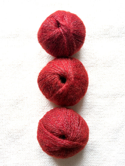 3 balls x 25g Glitter Mohair yarn : Mohair + Wool + Rayon : 32 Rust Red