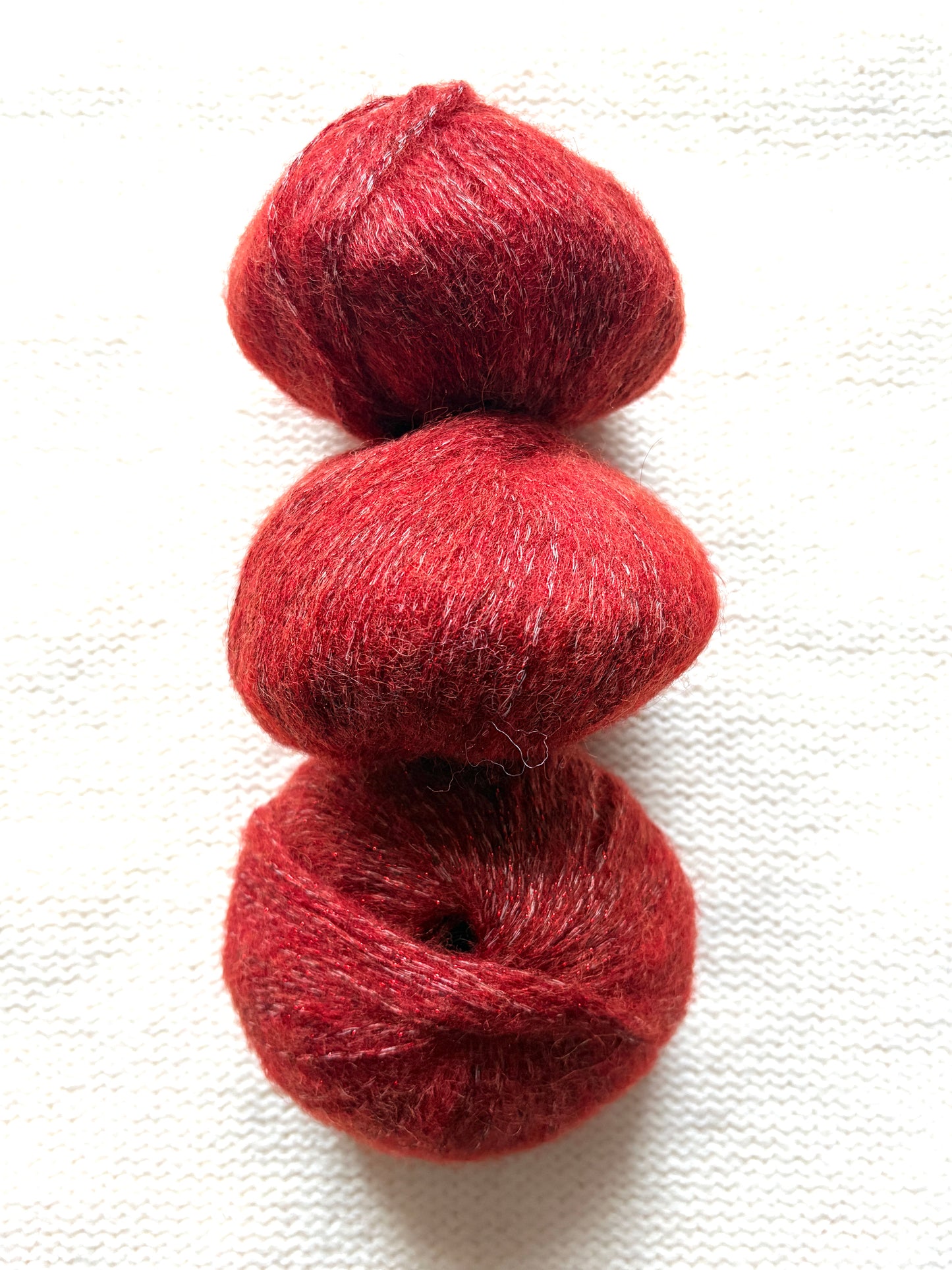 3 balls x 25g Glitter Mohair yarn : Mohair + Wool + Rayon : 32 Rust Red