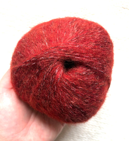3 balls x 25g Glitter Mohair yarn : Mohair + Wool + Rayon : 32 Rust Red