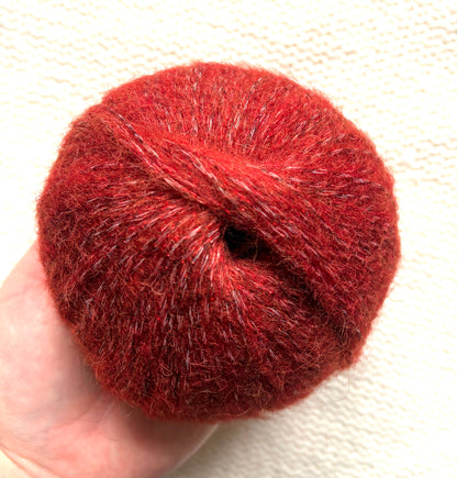 3 balls x 25g Glitter Mohair yarn : Mohair + Wool + Rayon : 32 Rust Red