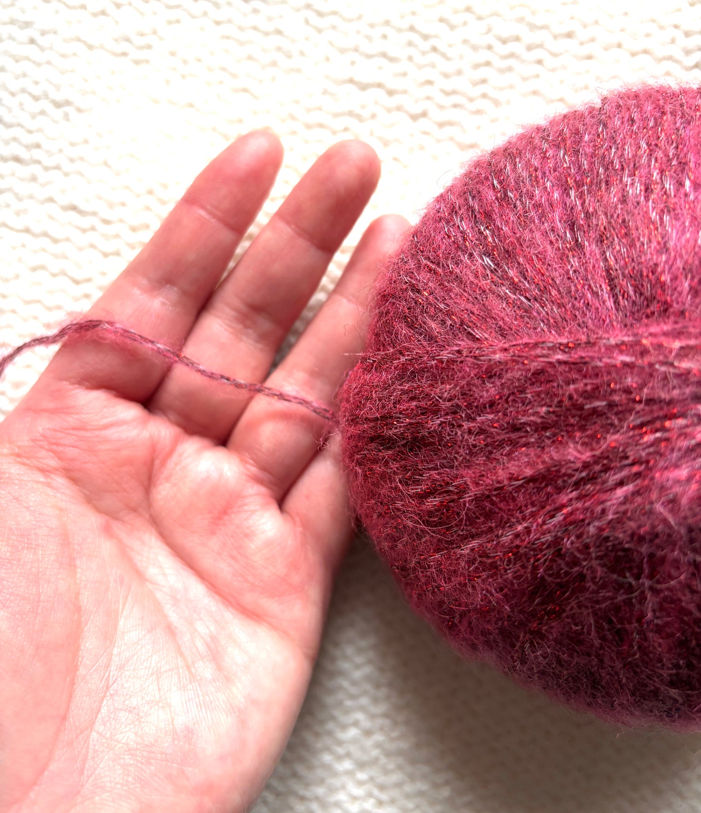3 balls x 25g Glitter Mohair yarn : Mohair + Wool + Rayon : 29 Deep Red