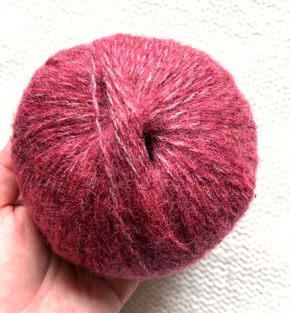 3 balls x 25g Glitter Mohair yarn : Mohair + Wool + Rayon : 29 Deep Red