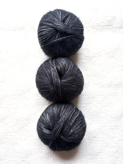 3 balls x 25g Glitter Mohair yarn : Mohair + Wool + Rayon : 25 Carbon Black