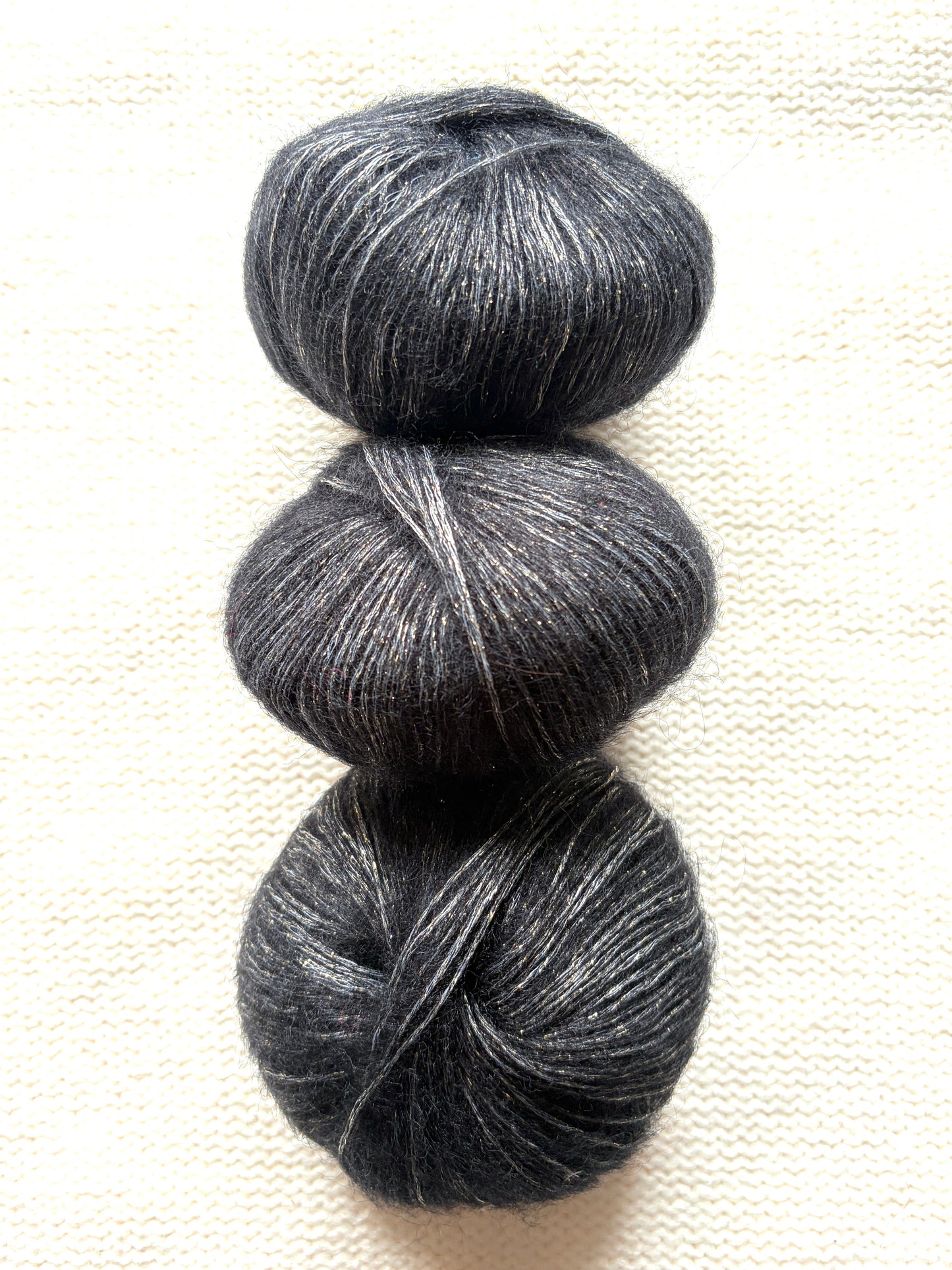 3 balls x 25g Glitter Mohair yarn : Mohair + Wool + Rayon : 25 Carbon Black