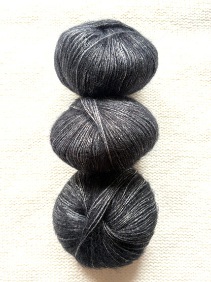 3 balls x 25g Glitter Mohair yarn : Mohair + Wool + Rayon : 25 Carbon Black