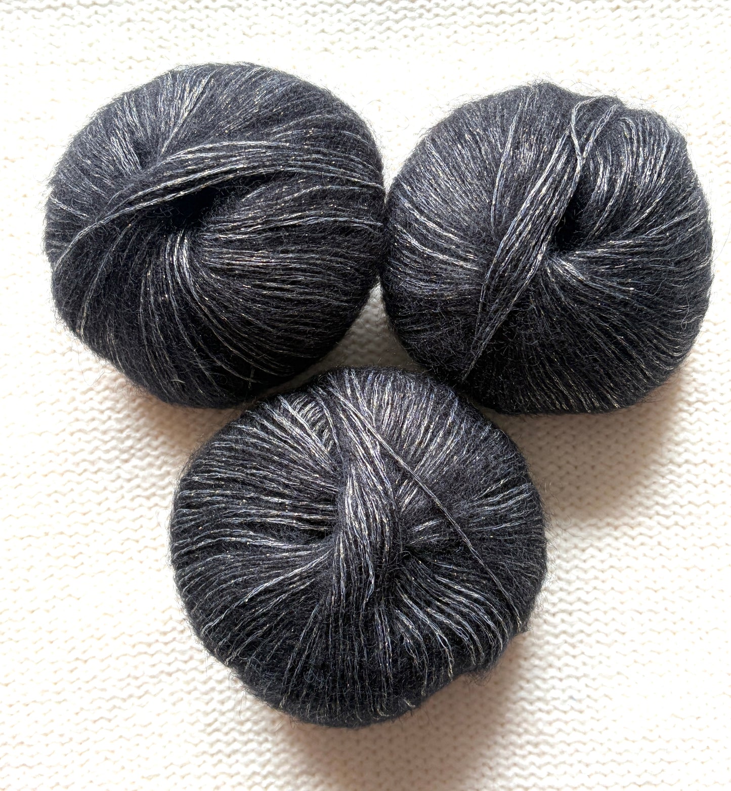 3 balls x 25g Glitter Mohair yarn : Mohair + Wool + Rayon : 25 Carbon Black