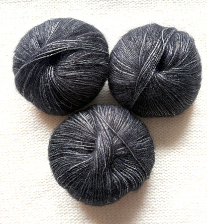 3 balls x 25g Glitter Mohair yarn : Mohair + Wool + Rayon : 25 Carbon Black
