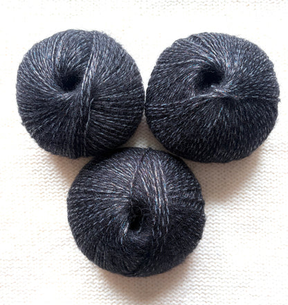 3 balls x 25g Glitter Mohair yarn : Mohair + Wool + Rayon : 15 Deep Grey