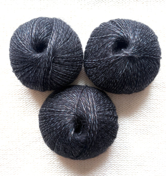 3 balls x 25g Glitter Mohair yarn : Mohair + Wool + Rayon : 15 Deep Grey