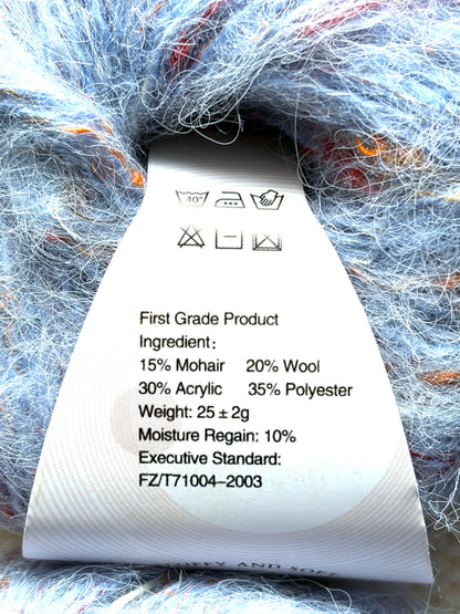 6 balls x 25g Mohair Wool yarn : Mohair + Wool + Acrylic + Polyester : 14 Blue