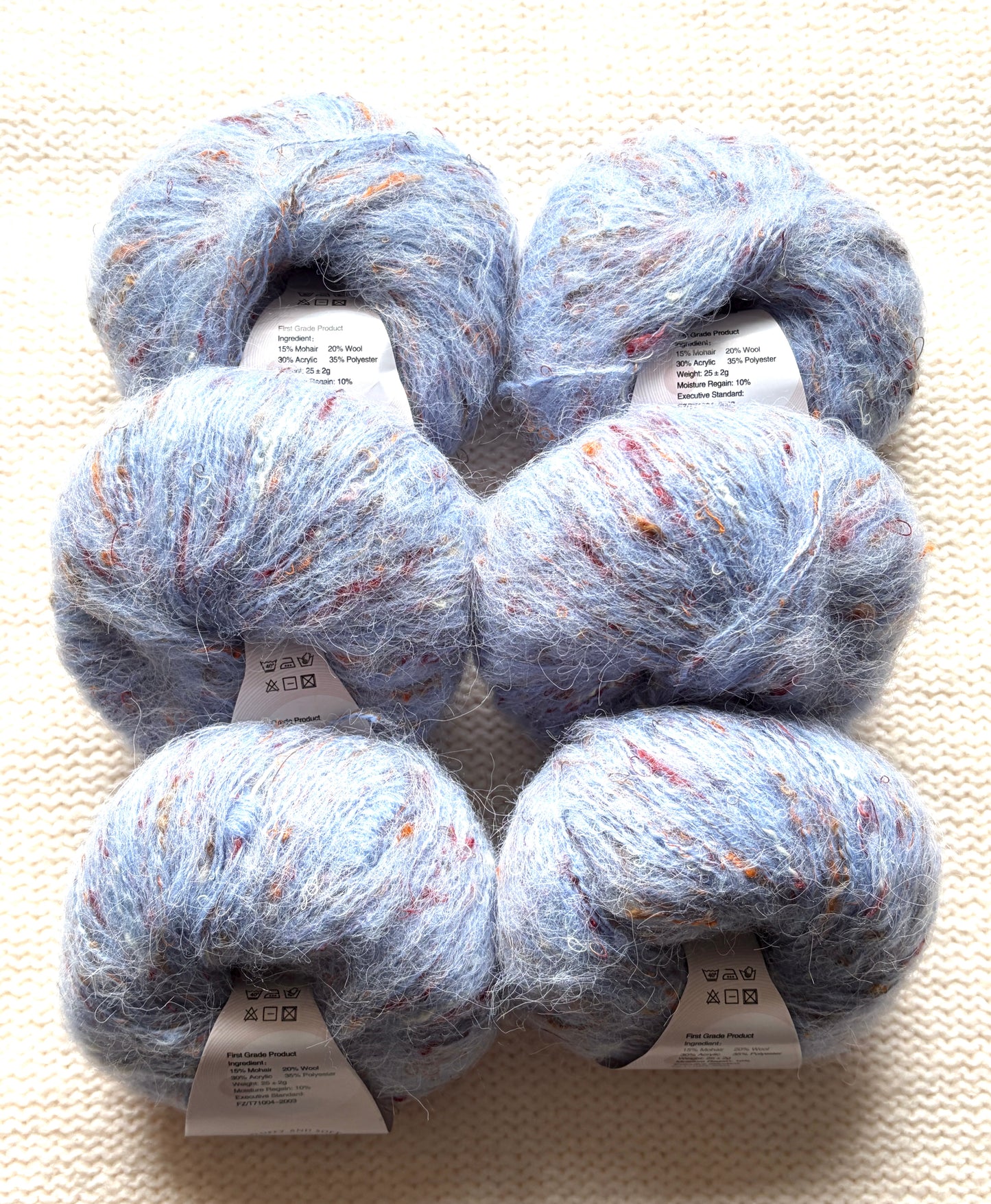 6 balls x 25g Mohair Wool yarn : Mohair + Wool + Acrylic + Polyester : 14 Blue