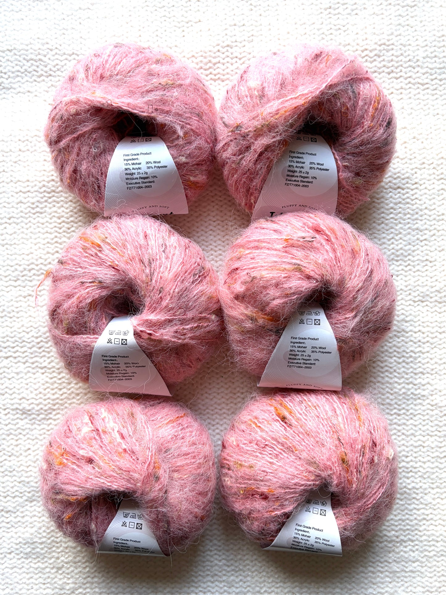 6 balls x 25g Mohair Wool yarn : Mohair + Wool + Acrylic + Polyester : 04 Pink