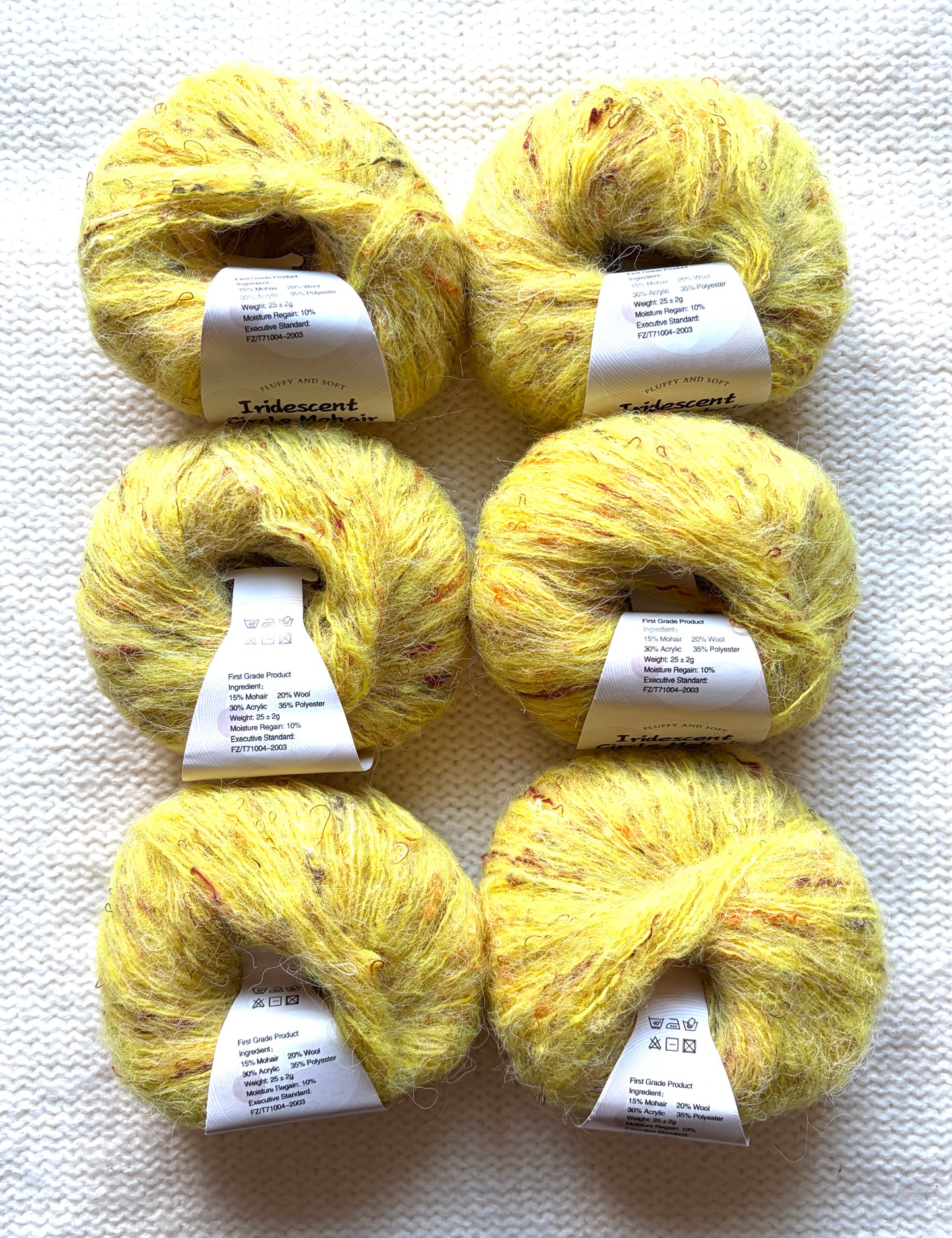 6 balls x 25g Mohair Wool yarn : Mohair + Wool + Acrylic + Polyester : 09 Yellow