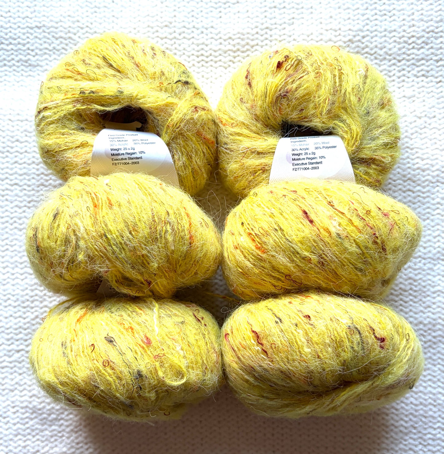 6 balls x 25g Mohair Wool yarn : Mohair + Wool + Acrylic + Polyester : 09 Yellow