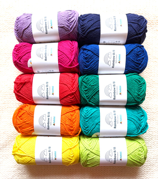 10 balls x 50g Hobbii : Rainbow Cotton Yarn 8/8 Color Pack 11 : 100% Cotton
