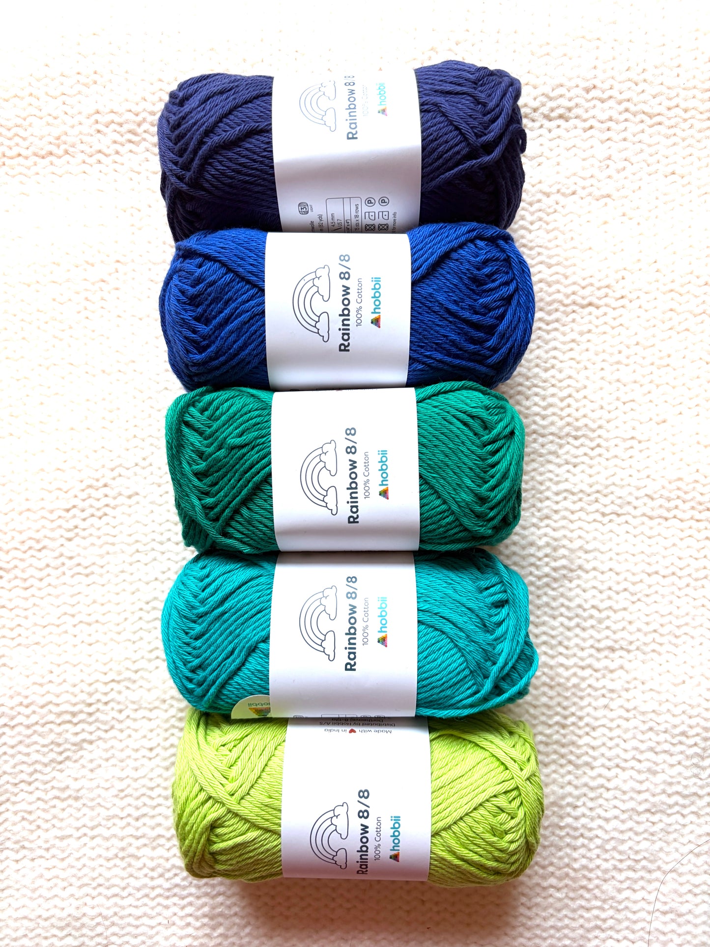 10 balls x 50g Hobbii : Rainbow Cotton Yarn 8/8 Color Pack 11 : 100% Cotton