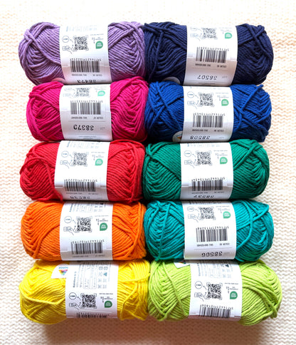 10 balls x 50g Hobbii : Rainbow Cotton Yarn 8/8 Color Pack 11 : 100% Cotton