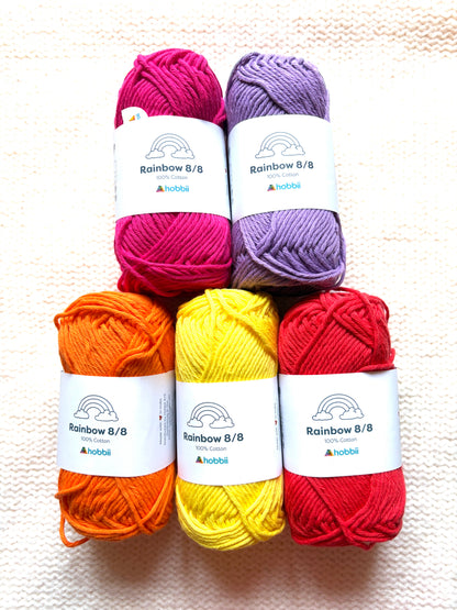 10 balls x 50g Hobbii : Rainbow Cotton Yarn 8/8 Color Pack 11 : 100% Cotton