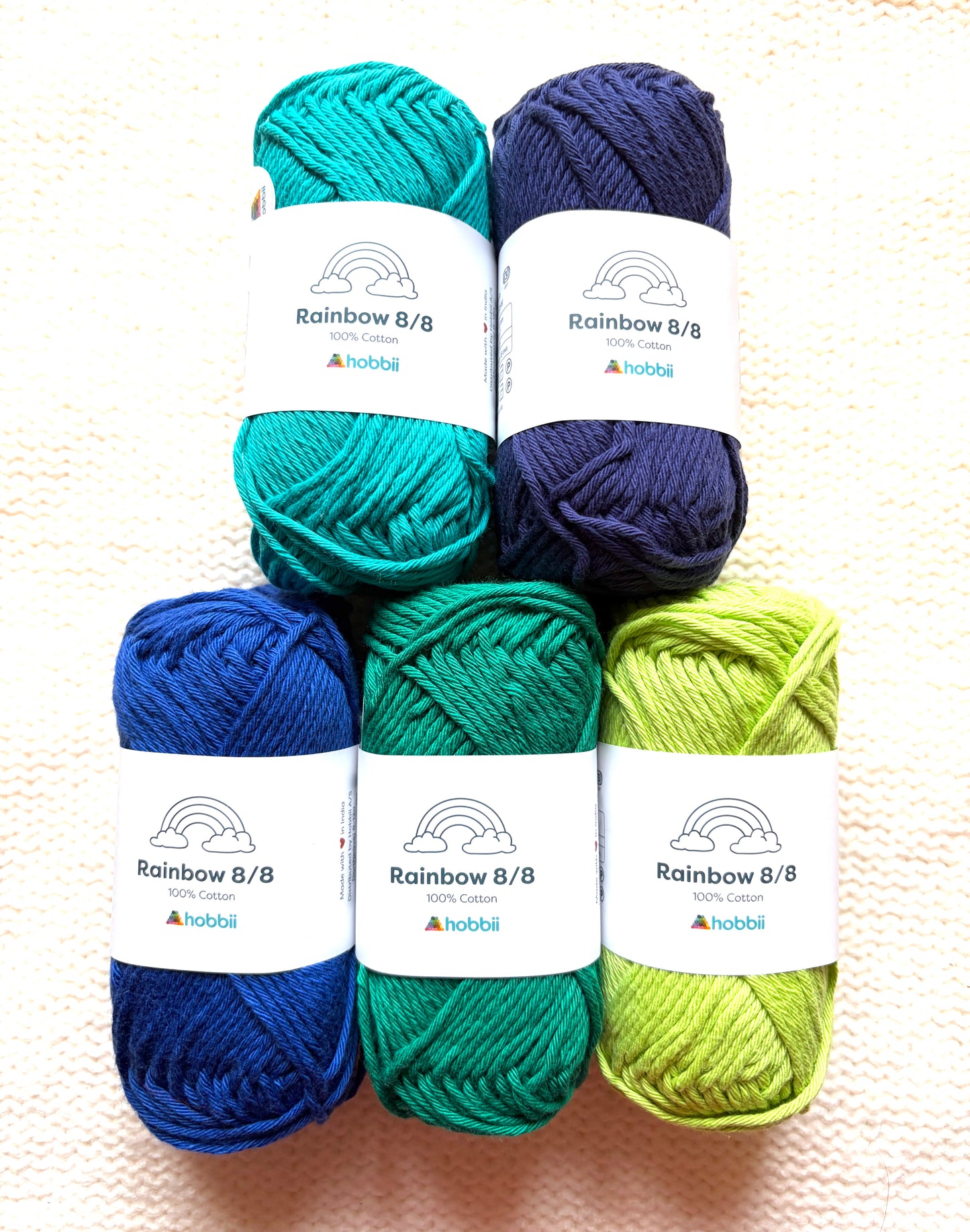 10 balls x 50g Hobbii : Rainbow Cotton Yarn 8/8 Color Pack 11 : 100% Cotton