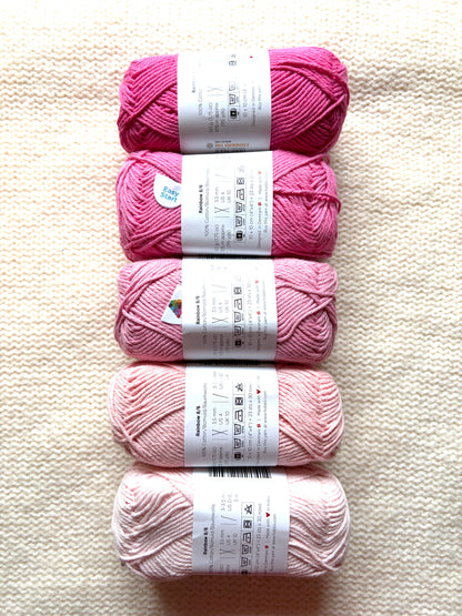 5 balls x 50g Hobbii : Rainbow Cotton Yarn 8/6 Color Pack 08A : 100% Cotton