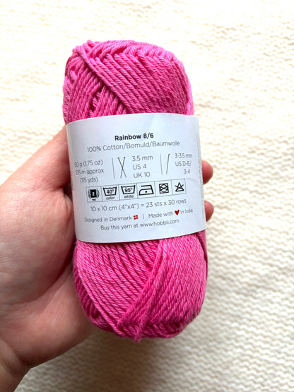 5 balls x 50g Hobbii : Rainbow Cotton Yarn 8/6 Color Pack 08A : 100% Cotton