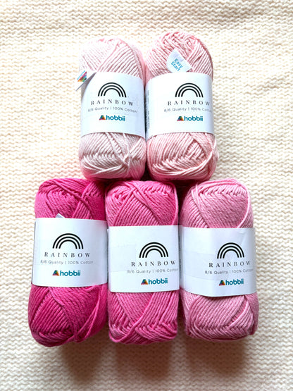 5 balls x 50g Hobbii : Rainbow Cotton Yarn 8/6 Color Pack 08A : 100% Cotton