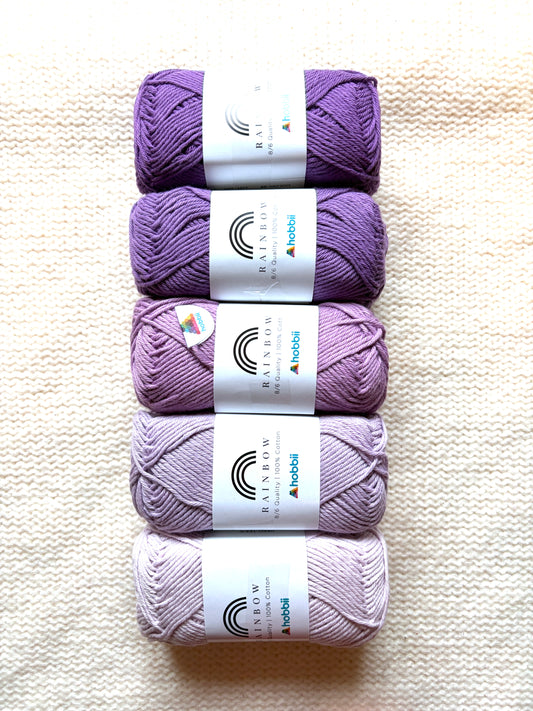 5 balls x 50g Hobbii : Rainbow Cotton Yarn 8/6 Color Pack 08B : 100% Cotton