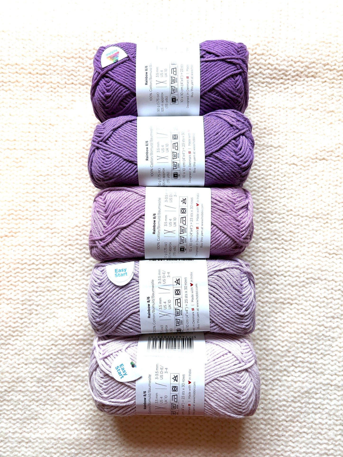 5 balls x 50g Hobbii : Rainbow Cotton Yarn 8/6 Color Pack 08B : 100% Cotton