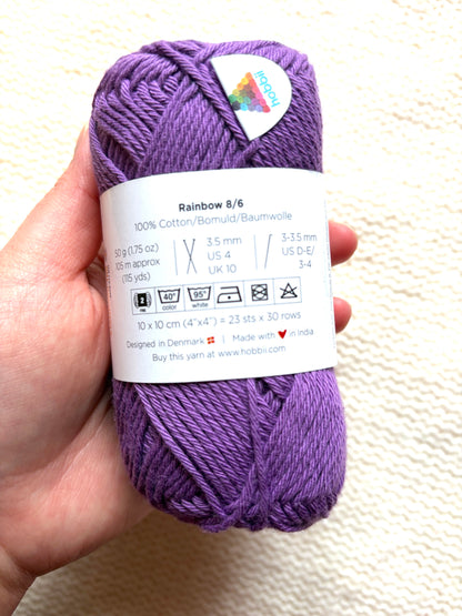 5 balls x 50g Hobbii : Rainbow Cotton Yarn 8/6 Color Pack 08B : 100% Cotton