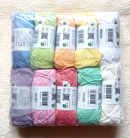 10 balls x 50g Hobbii : Rainbow Cotton Yarn 8/6 Color Pack 05 : 100% Cotton