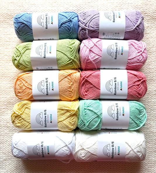 10 balls x 50g Hobbii : Rainbow Cotton Yarn 8/6 Color Pack 05 : 100% Cotton