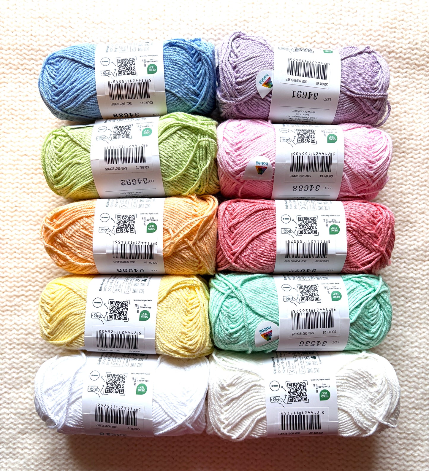 10 balls x 50g Hobbii : Rainbow Cotton Yarn 8/6 Color Pack 05 : 100% Cotton