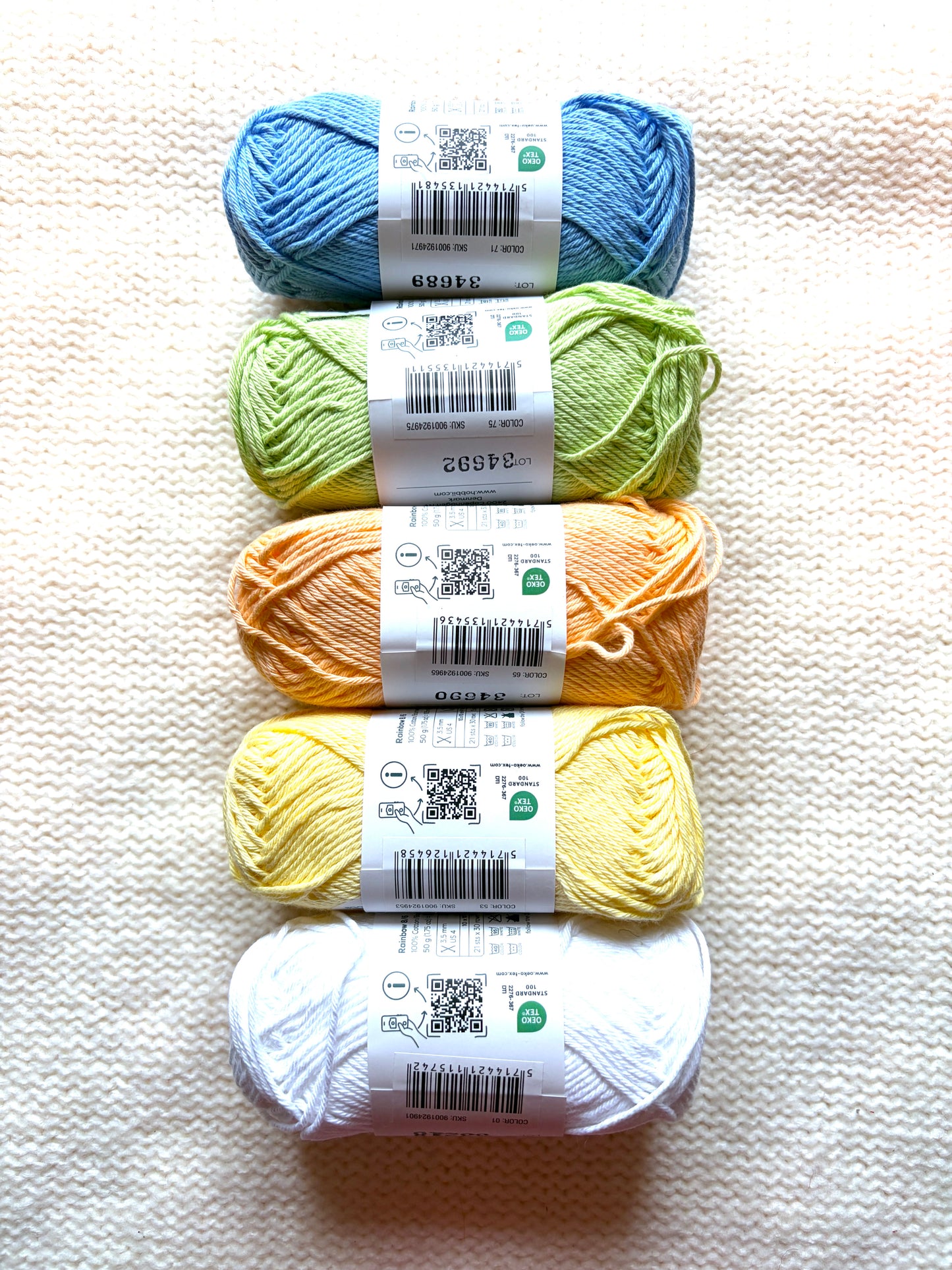 10 balls x 50g Hobbii : Rainbow Cotton Yarn 8/6 Color Pack 05 : 100% Cotton