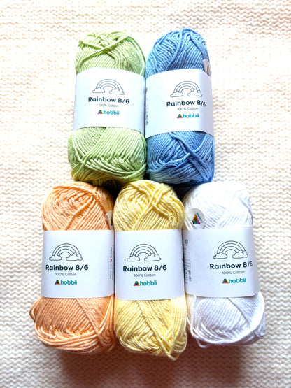 10 balls x 50g Hobbii : Rainbow Cotton Yarn 8/6 Color Pack 05 : 100% Cotton