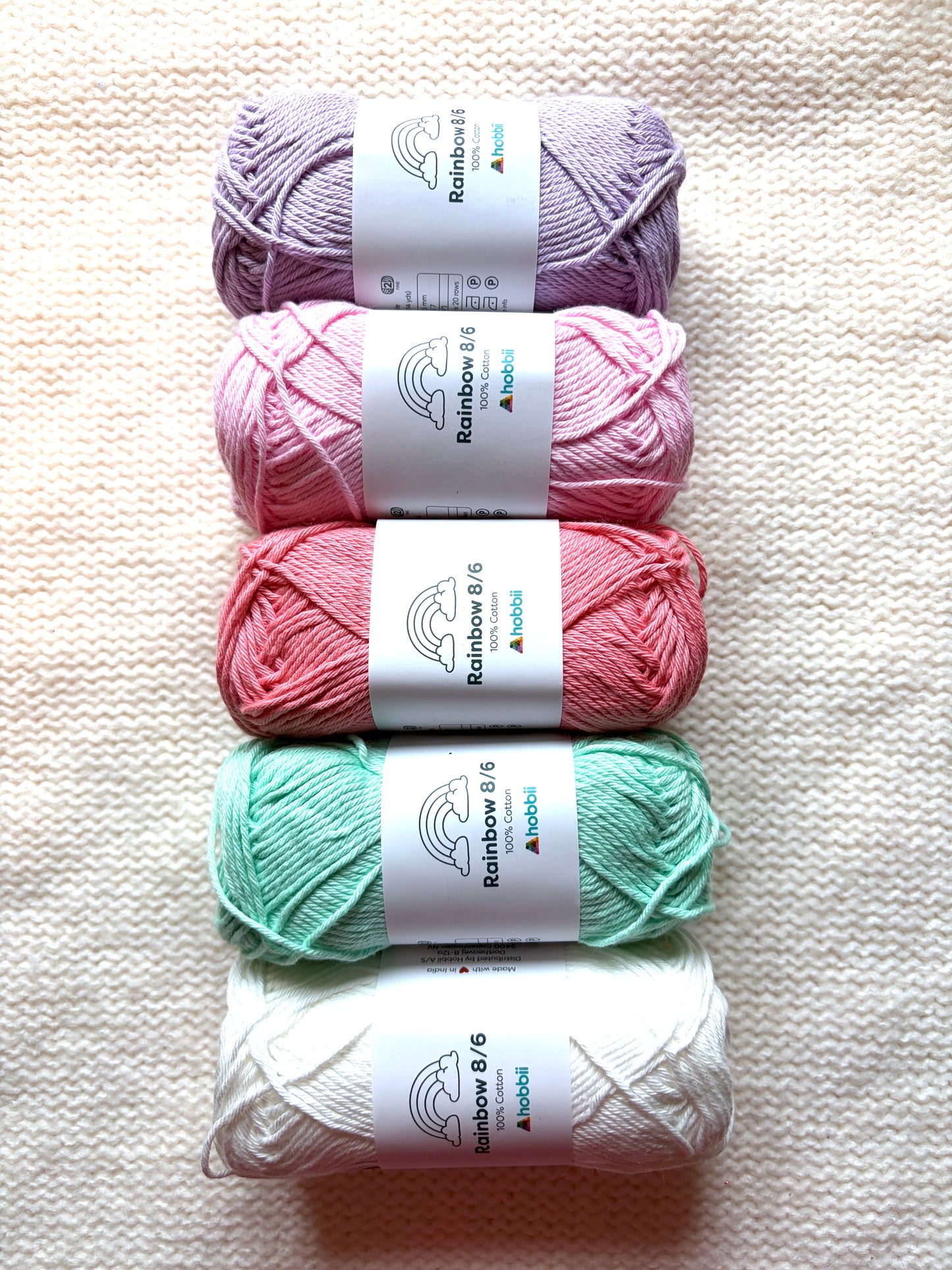 10 balls x 50g Hobbii : Rainbow Cotton Yarn 8/6 Color Pack 05 : 100% Cotton