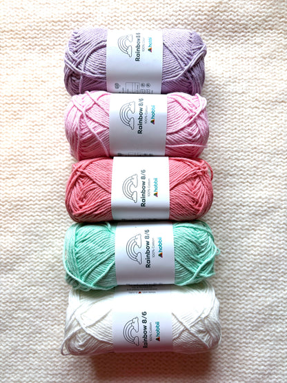 10 balls x 50g Hobbii : Rainbow Cotton Yarn 8/6 Color Pack 05 : 100% Cotton
