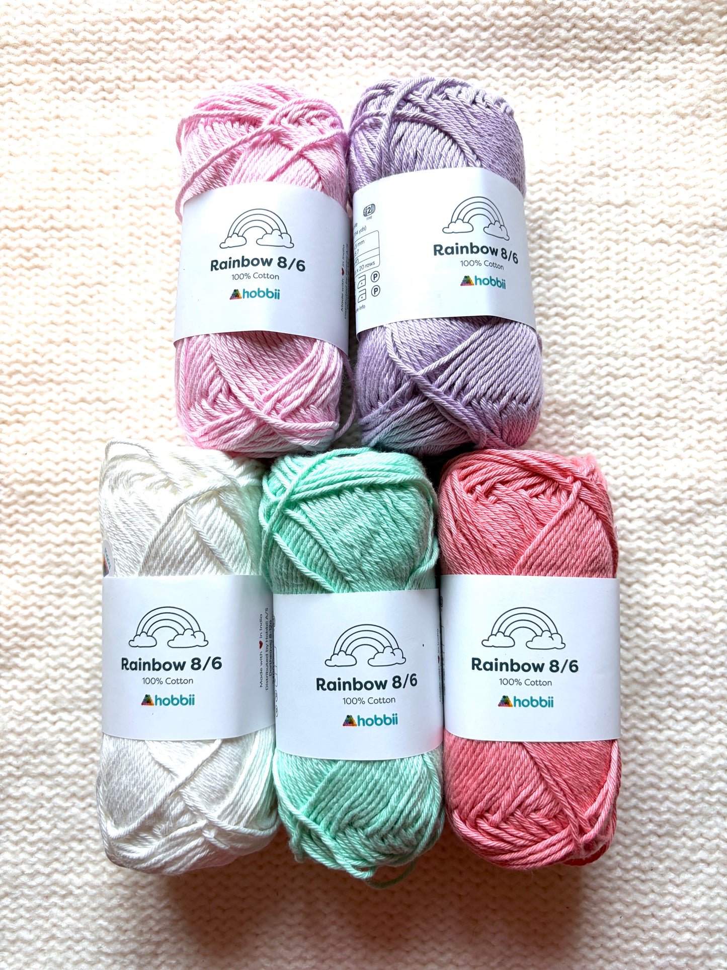 10 balls x 50g Hobbii : Rainbow Cotton Yarn 8/6 Color Pack 05 : 100% Cotton