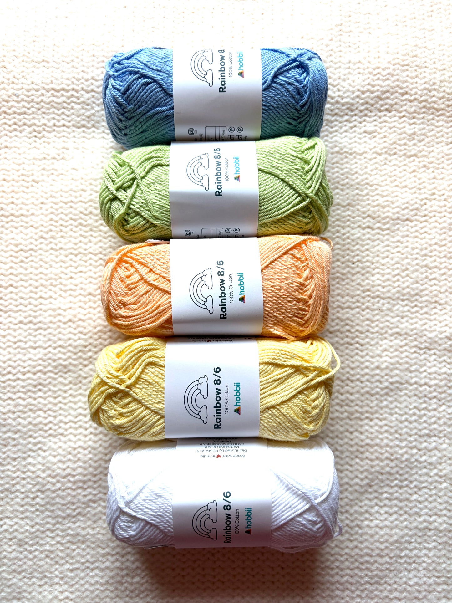 10 balls x 50g Hobbii : Rainbow Cotton Yarn 8/6 Color Pack 05 : 100% Cotton