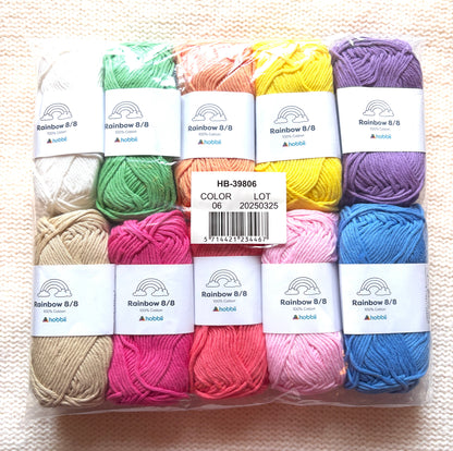 10 balls x 50g Hobbii : Rainbow Cotton Yarn 8/8 Color Pack 06 : 100% Cotton