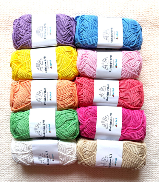 10 balls x 50g Hobbii : Rainbow Cotton Yarn 8/8 Color Pack 06 : 100% Cotton