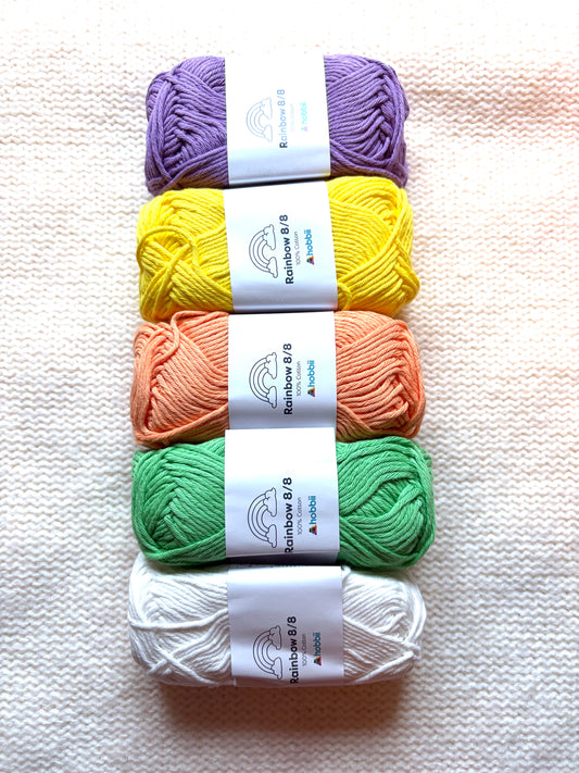 5 balls x 50g Hobbii : Rainbow Cotton Yarn 8/8 Color Pack 06A  : 100% Cotton