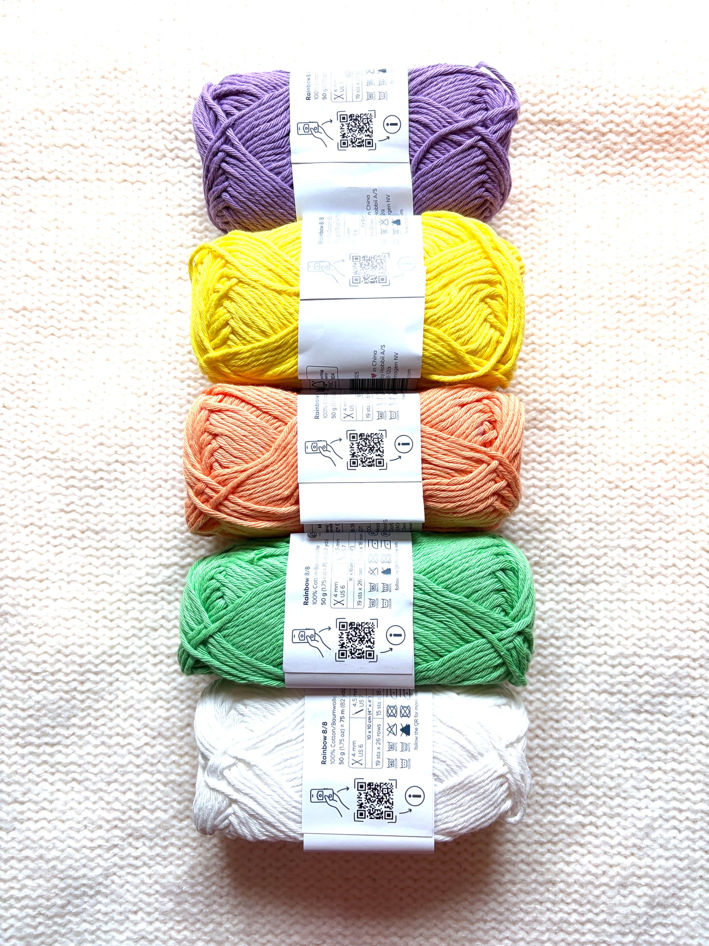 5 balls x 50g Hobbii : Rainbow Cotton Yarn 8/8 Color Pack 06A  : 100% Cotton