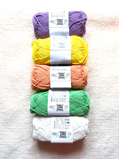 5 balls x 50g Hobbii : Rainbow Cotton Yarn 8/8 Color Pack 06A  : 100% Cotton